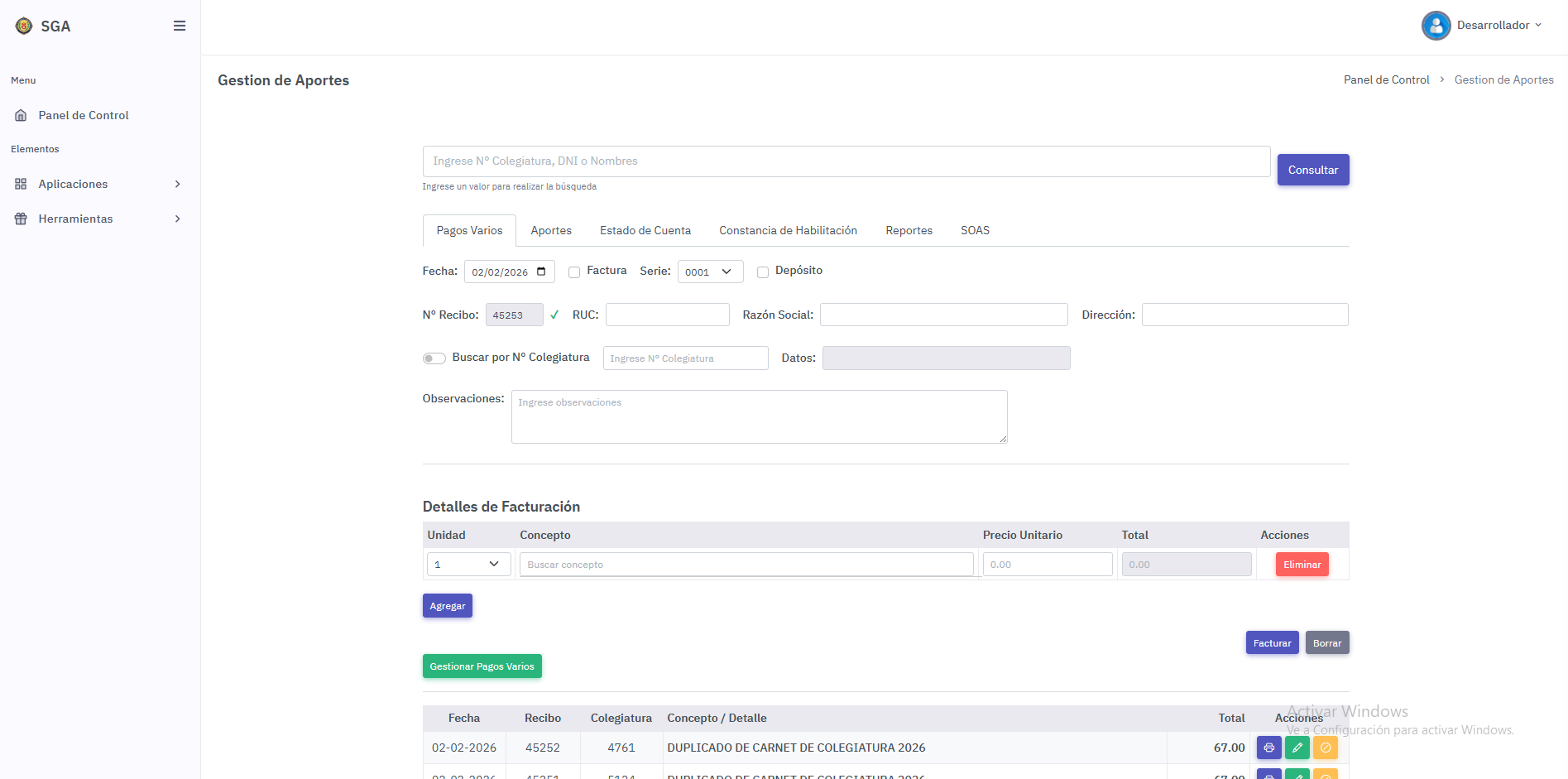 Gestión de Colegiados